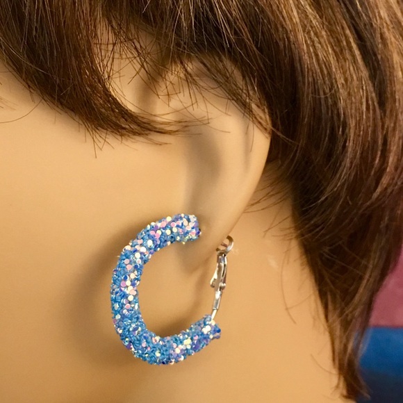 Jewelry - Sparkling Blue Hoop Earrings